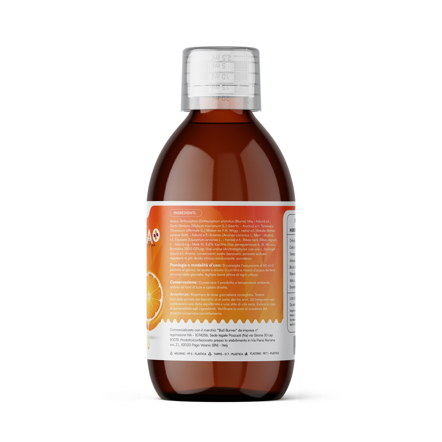 Drenante Forte Dimagrante Donna Brucia Grassi Potenti Veloci Anticellulite Gambe Detox Depurativo Fegato e Intestino Pancia Piatta e Peso Forma Gusto Arancia 500 ml Made in Italy Bull Burner 