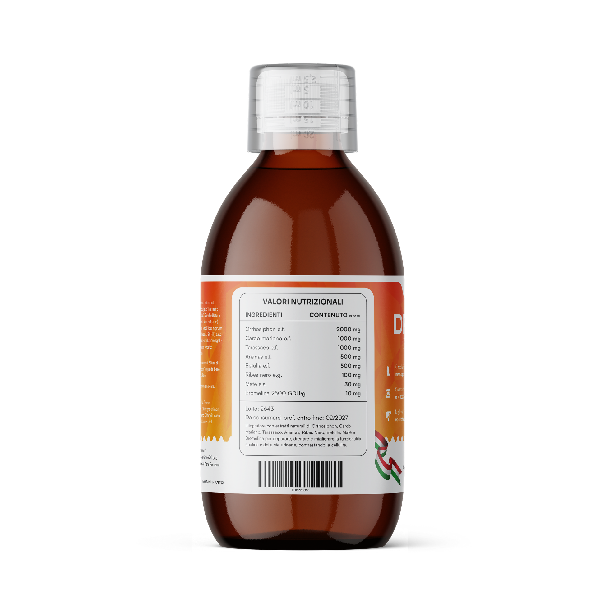 Drenante Forte Dimagrante Donna Brucia Grassi Potenti Veloci Anticellulite Gambe Detox Depurativo Fegato e Intestino Pancia Piatta e Peso Forma Gusto Arancia 500 ml Made in Italy Bull Burner 
